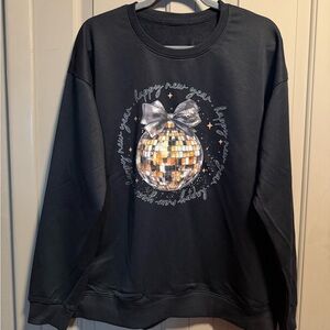 Black Happy New Year Sweatshirt with Disco Ball Design